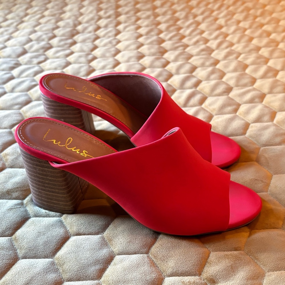 Lulu's Vibrant Orange Heeled Mules - Picture 3 of 9
